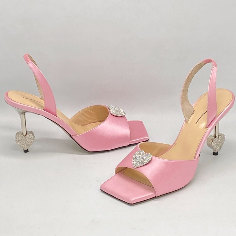 MACH & MACH Crystal Heart Slingback Heel Sandals size 39